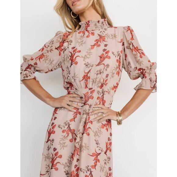 Baltic Born NEW Marie Smock Neck Puff Sleeve Maxi Dress Women’s‎ Size M Floral - Picture 2 of 10